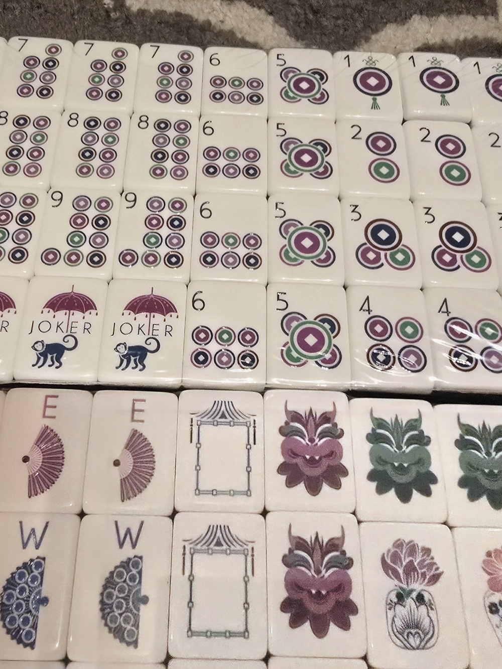 Tricolor Dark Purple Top USMahjong Tile Set With Cute Clear Bag & Choice Of Dice